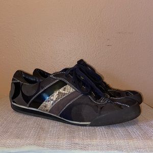 Coach Mabel sneakers in brown leather with snakeskin stripes